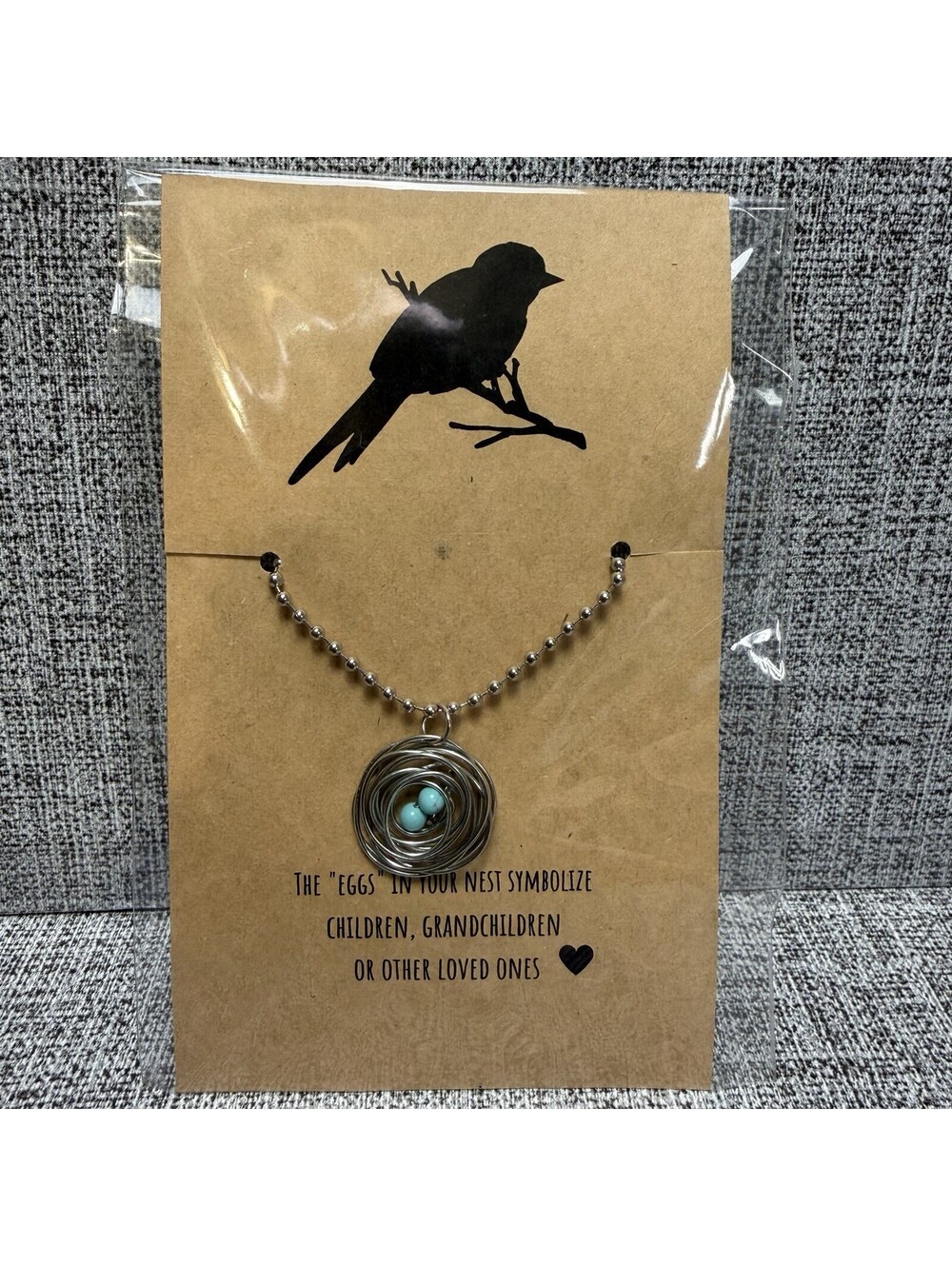 Handmade Bird Nest Necklace Turquoise 2 “eggs” Beads Symbolize Family/Loved Ones